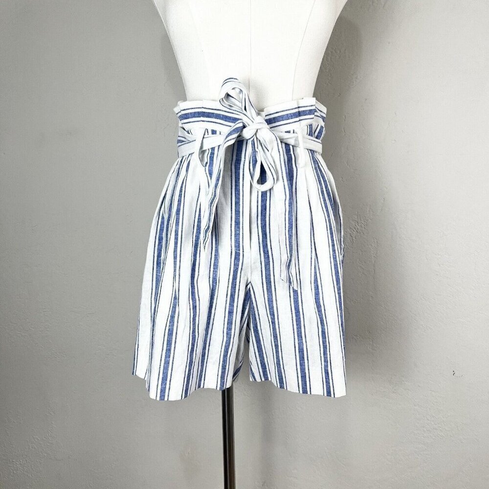 BODEN St‎ Ives Striped 6" Shorts Linen Blend Paperbag Size 4 Nautical Belted